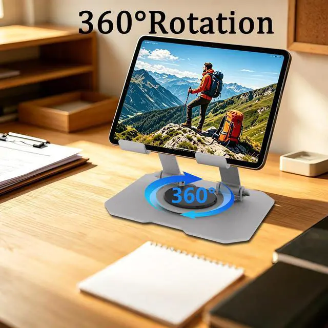 Alt view image 2 of 7 - Adjustable iPad Stand for Desk, Silver