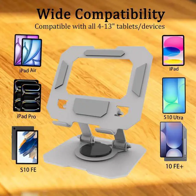 Alt view image 7 of 7 - Adjustable iPad Stand for Desk, Silver