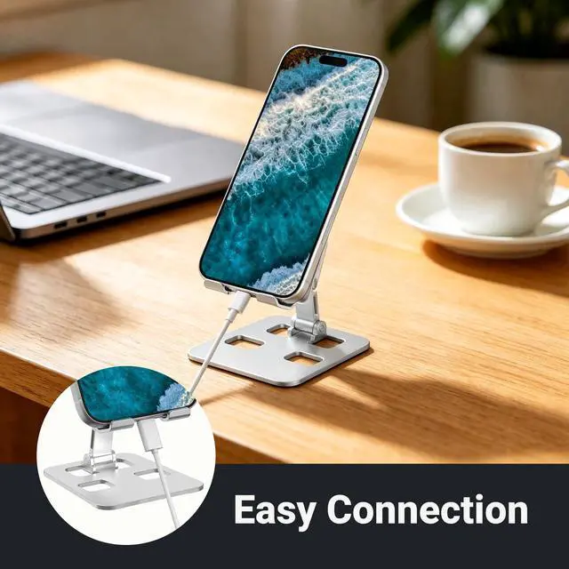 Alt view image 2 of 6 - Foldable Cell Phone Stand for Desk, Multi-Angle Adjustable Aluminum Holder Anti-Skid Protection, Pocket Size Travel Dock Compatible with 4-10 Inch Phones Tablets for Online Class Movie Watching