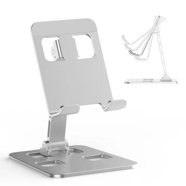 Alt view image 6 of 6 - Foldable Cell Phone Stand for Desk, Multi-Angle Adjustable Aluminum Holder Anti-Skid Protection, Pocket Size Travel Dock Compatible with 4-10 Inch Phones Tablets for Online Class Movie Watching