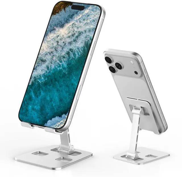 Main image of Foldable Cell Phone Stand for Desk, Multi-Angle Adjustable Aluminum Holder Anti-Skid Protection, Pocket Size Travel Dock Compatible with 4-10 Inch Phones Tablets for Online Class Movie Watching