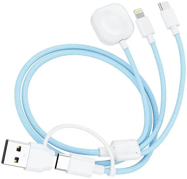 Main image of Apple Watch Charger Cable 6FT 3 in1Multi Charging Cable for iwatch iPhone Nylon Braided USB A/C to Lightning Type C Multi Charger Cord Long iWatch Magnetic Wireless Charger- Travel Essentials