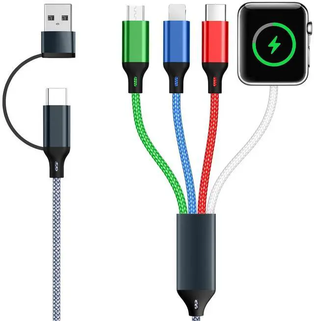 Main image of 4 in 1 Multi Charging Cable for Apple Watch Charger, USB A & USB C Input