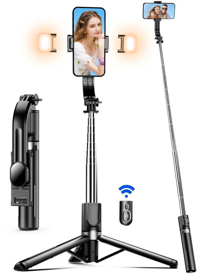 Main image of 45" Selfie Stick Tripod with 2 Lights, Extendable 5 in 1 Selfie Stick Phone Tripod, Portable Selfie Sticks with Wireless Remote Compatible with iPhone 15/14/13 Pro Max, Samsung, Android, Gopro