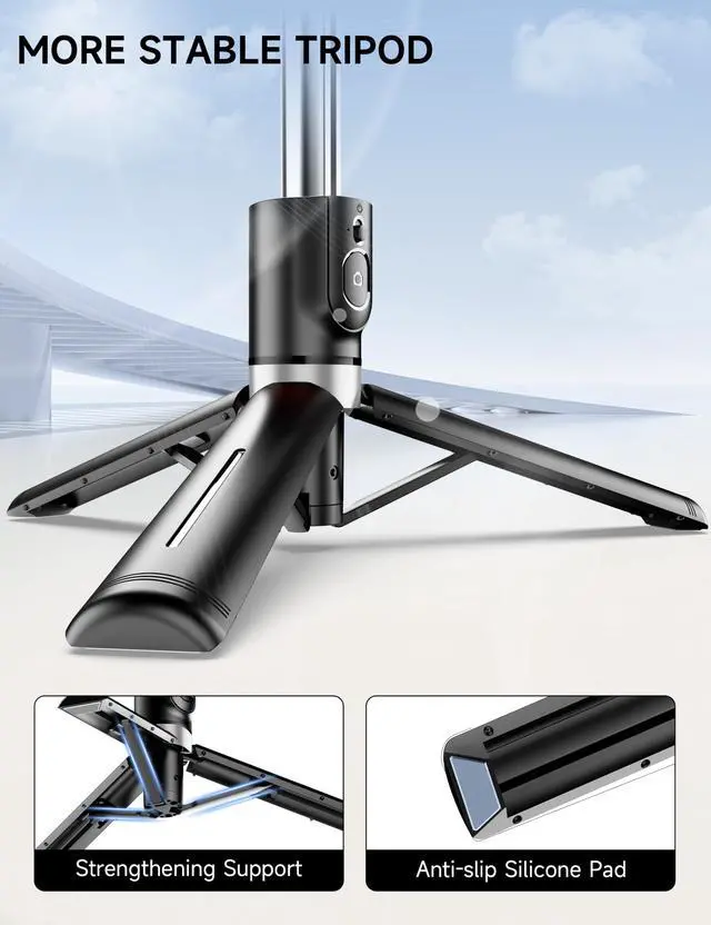 Alt view image 4 of 7 - 45" Selfie Stick Tripod with 2 Lights, Extendable 5 in 1 Selfie Stick Phone Tripod, Portable Selfie Sticks with Wireless Remote Compatible with iPhone 15/14/13 Pro Max, Samsung, Android, Gopro