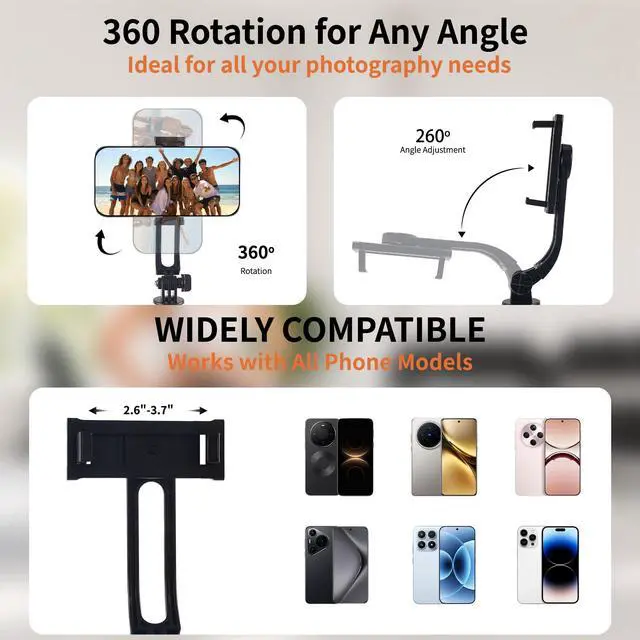 Alt view image 2 of 7 - 67" Phone Tripod Selfie Stick for iPhone & Android with Wireless Remote