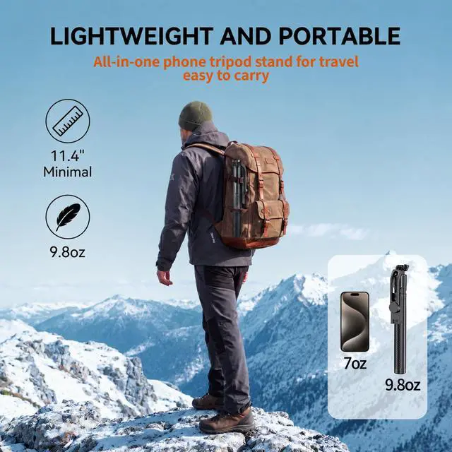 Alt view image 7 of 7 - 67" Phone Tripod Selfie Stick for iPhone & Android with Wireless Remote