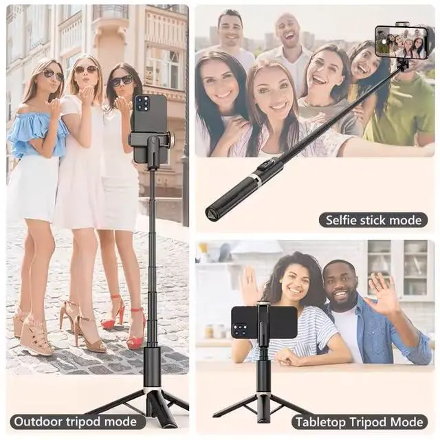 Alt view image 4 of 7 - Selfie Stick Tripod with Light,3 in 1 Extendable Selfie Stick with Wireless Remote,Portable Phone Tripod Stand Compatible with iPhone 16 15 14,Samsung Smartphone and More
