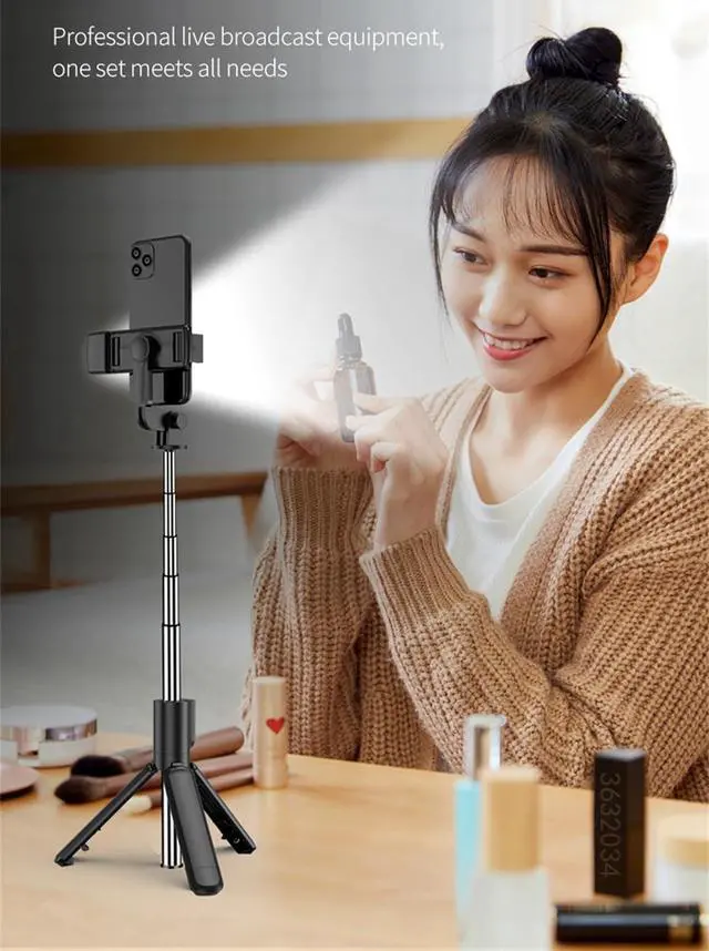 Alt view image 6 of 7 - Selfie Stick Tripod with Light,3 in 1 Extendable Selfie Stick with Wireless Remote,Portable Phone Tripod Stand Compatible with iPhone 16 15 14,Samsung Smartphone and More