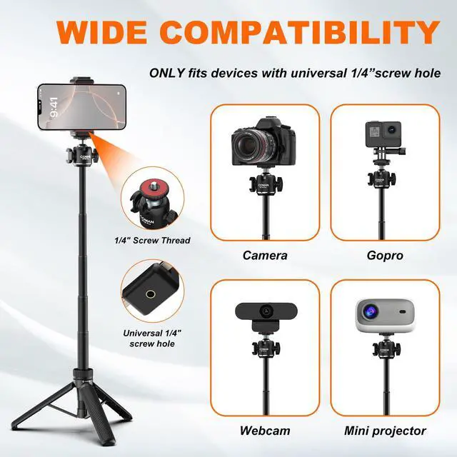 Alt view image 5 of 7 - Selfie Stick for iPhone, 24" Phone Tripod with Remote 360° Ball Head, Portable Stand for Cell Phone iPhone 17/16/15/14/13/12 Pro Max/Android Gopro