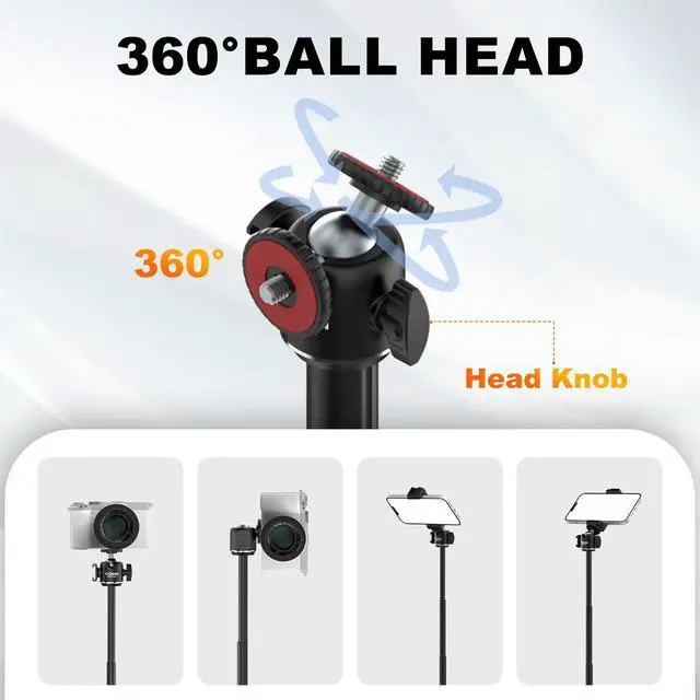 Alt view image 6 of 7 - Selfie Stick for iPhone, 24" Phone Tripod with Remote 360° Ball Head, Portable Stand for Cell Phone iPhone 17/16/15/14/13/12 Pro Max/Android Gopro