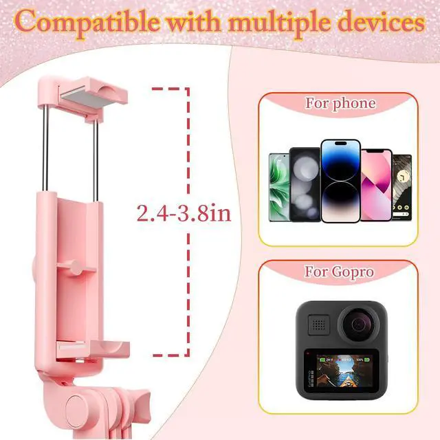 Alt view image 4 of 7 - Pink Selfie Stick Tripod, with Wireless Remote Control, Live Streaming and Video Recording, Compatible with Android, iPhone and More