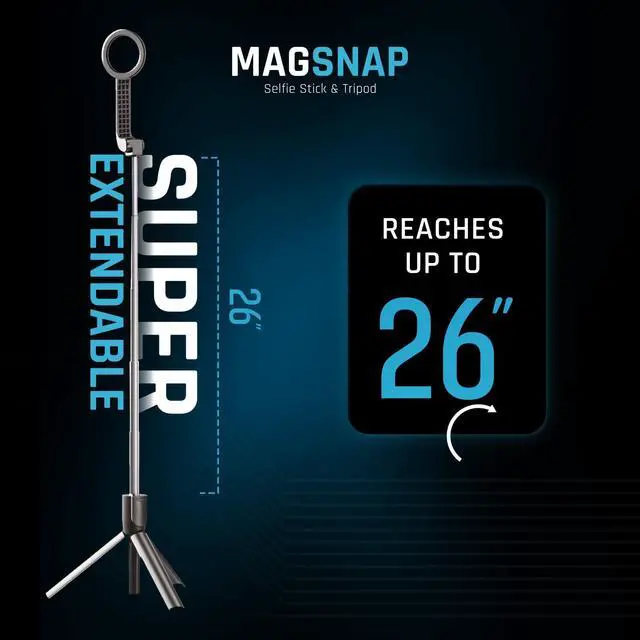 Alt view image 3 of 7 - Magnetic Selfie Stick Tripod with Remote Adjustable up to 26", Strong Upgraded Magnet + Bluetooth Remote| Selfie Stick for iPhone 12 and Newer Travel-Friendly, Great for Video Recording