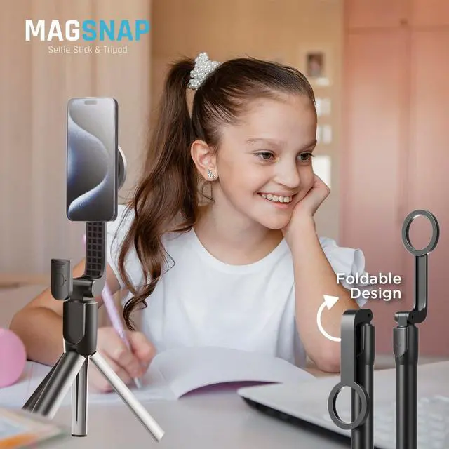 Alt view image 5 of 7 - Magnetic Selfie Stick Tripod with Remote Adjustable up to 26", Strong Upgraded Magnet + Bluetooth Remote| Selfie Stick for iPhone 12 and Newer Travel-Friendly, Great for Video Recording