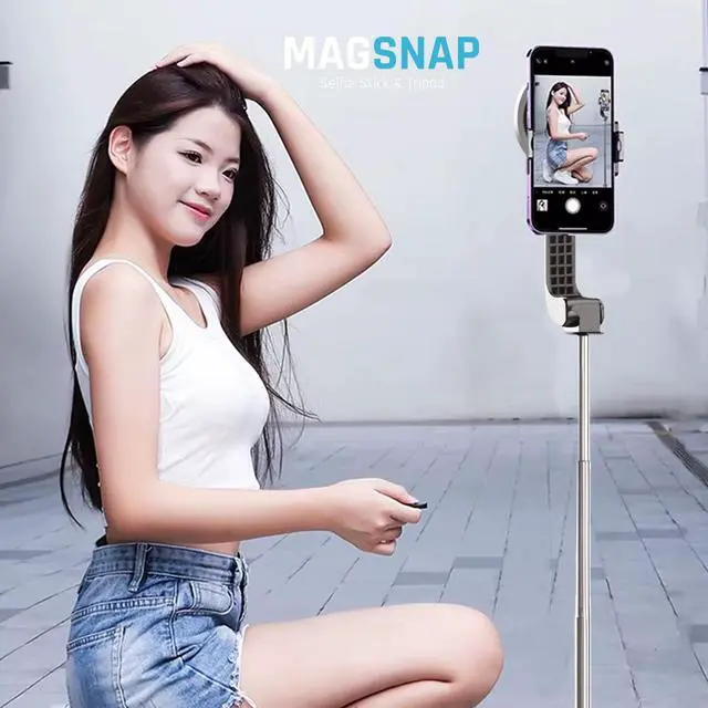 Alt view image 6 of 7 - Magnetic Selfie Stick Tripod with Remote Adjustable up to 26", Strong Upgraded Magnet + Bluetooth Remote| Selfie Stick for iPhone 12 and Newer Travel-Friendly, Great for Video Recording