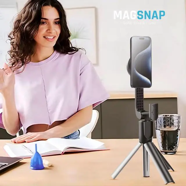 Alt view image 7 of 7 - Magnetic Selfie Stick Tripod with Remote Adjustable up to 26", Strong Upgraded Magnet + Bluetooth Remote| Selfie Stick for iPhone 12 and Newer Travel-Friendly, Great for Video Recording