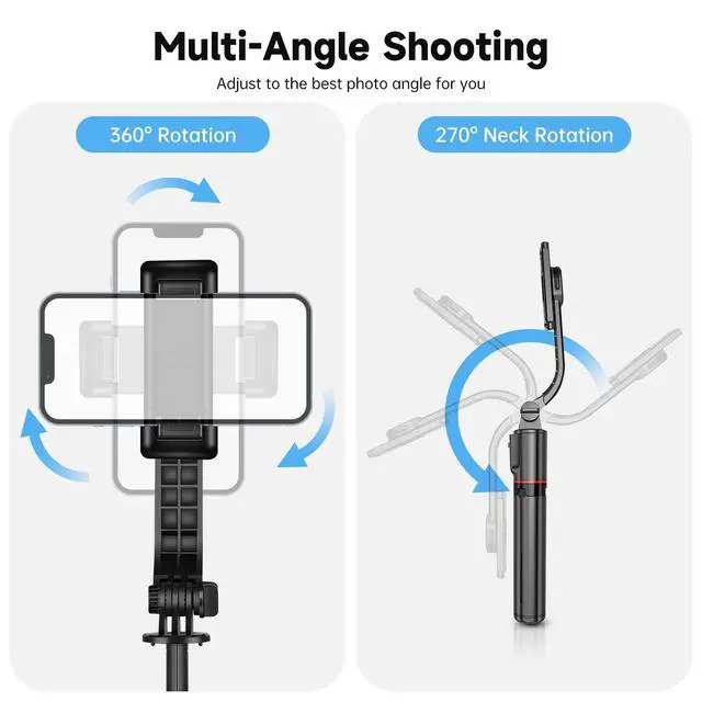 Alt view image 4 of 7 - Phone Tripod & Selfie Stick with Light, Support 360° Rotation, Black