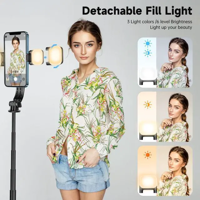 Alt view image 7 of 7 - Phone Tripod & Selfie Stick with Light, Support 360° Rotation, Black