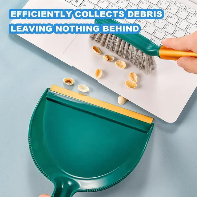 Alt view image 2 of 7 - Small Broom with Dustpan Combo Set Mini Broom and Brush Set Hand Sweeper for Cleaning Desk Office Kitchen Pet Nest (Green)