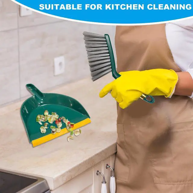 Alt view image 3 of 7 - Small Broom with Dustpan Combo Set Mini Broom and Brush Set Hand Sweeper for Cleaning Desk Office Kitchen Pet Nest (Green)