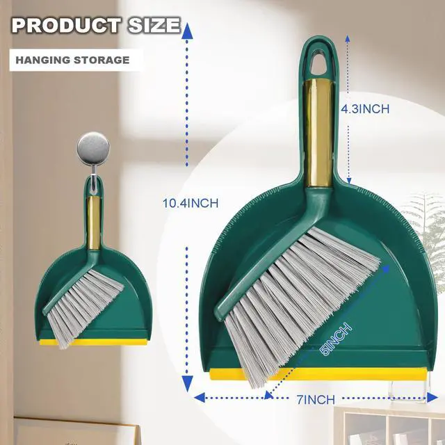 Alt view image 4 of 7 - Small Broom with Dustpan Combo Set Mini Broom and Brush Set Hand Sweeper for Cleaning Desk Office Kitchen Pet Nest (Green)