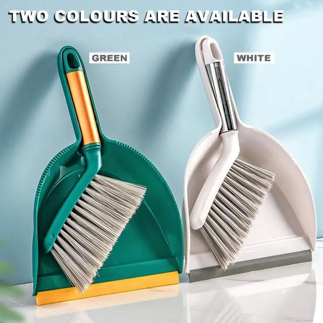 Alt view image 5 of 7 - Small Broom with Dustpan Combo Set Mini Broom and Brush Set Hand Sweeper for Cleaning Desk Office Kitchen Pet Nest (Green)