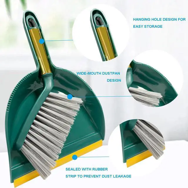 Alt view image 6 of 7 - Small Broom with Dustpan Combo Set Mini Broom and Brush Set Hand Sweeper for Cleaning Desk Office Kitchen Pet Nest (Green)
