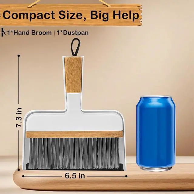 Alt view image 2 of 7 - Mini Dustpan and Brush Set, Bamboo Handle with Rubber Lip