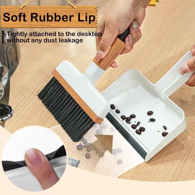 Alt view image 3 of 7 - Mini Dustpan and Brush Set, Bamboo Handle with Rubber Lip