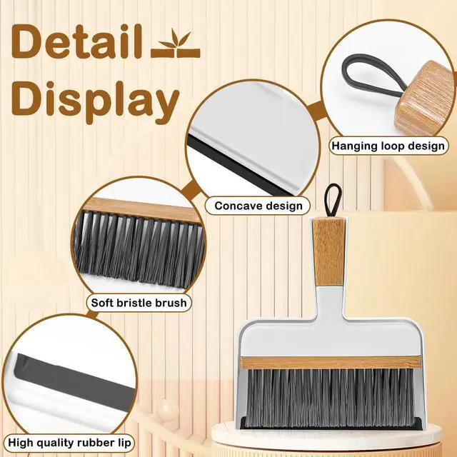 Alt view image 4 of 7 - Mini Dustpan and Brush Set, Bamboo Handle with Rubber Lip