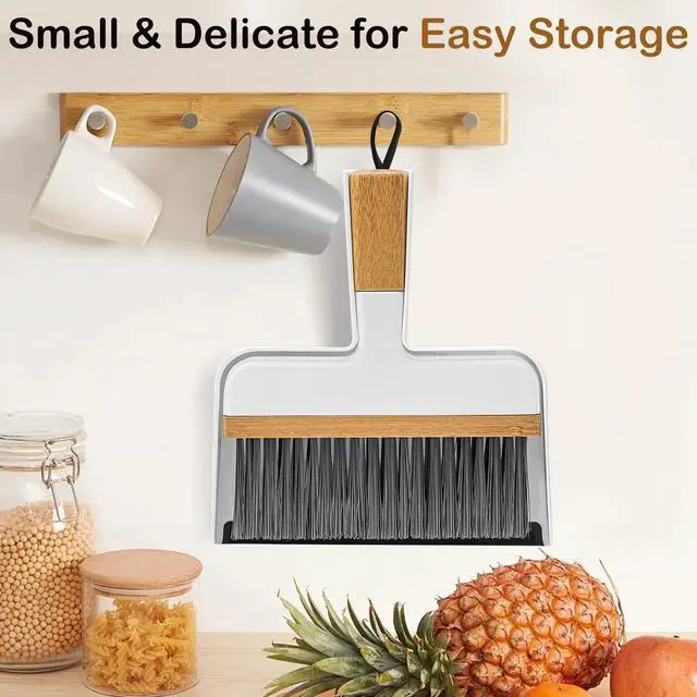 Alt view image 5 of 7 - Mini Dustpan and Brush Set, Bamboo Handle with Rubber Lip