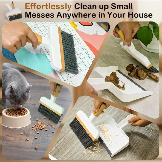 Alt view image 6 of 7 - Mini Dustpan and Brush Set, Bamboo Handle with Rubber Lip