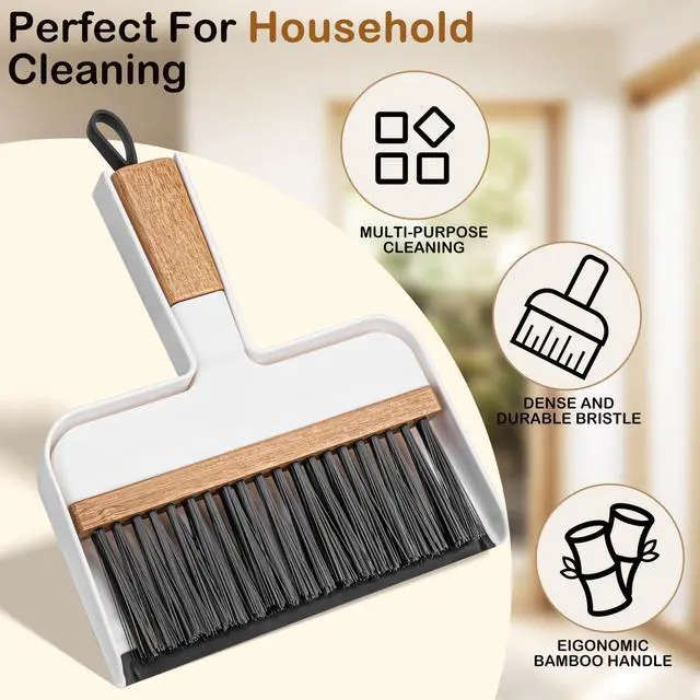 Alt view image 7 of 7 - Mini Dustpan and Brush Set, Bamboo Handle with Rubber Lip
