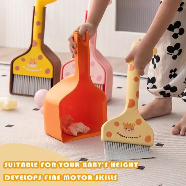 Alt view image 2 of 7 - Mini Broom and Dustpan Set Cartoon Small Broom with Dustpan Combo Set Cute Cleaning Kit for Home Office Floor (Orange)