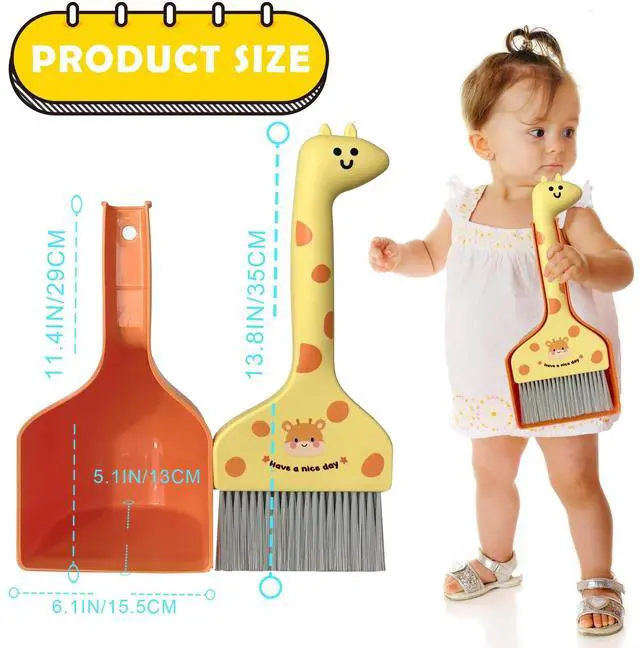 Alt view image 4 of 7 - Mini Broom and Dustpan Set Cartoon Small Broom with Dustpan Combo Set Cute Cleaning Kit for Home Office Floor (Orange)