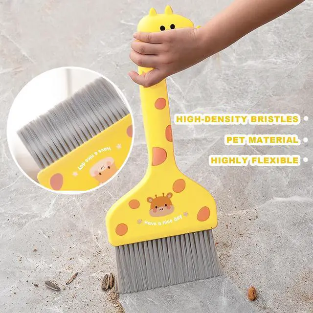 Alt view image 5 of 7 - Mini Broom and Dustpan Set Cartoon Small Broom with Dustpan Combo Set Cute Cleaning Kit for Home Office Floor (Orange)