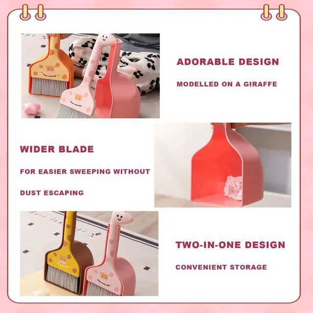 Alt view image 6 of 7 - Mini Broom and Dustpan Set Cartoon Small Broom with Dustpan Combo Set Cute Cleaning Kit for Home Office Floor (Orange)