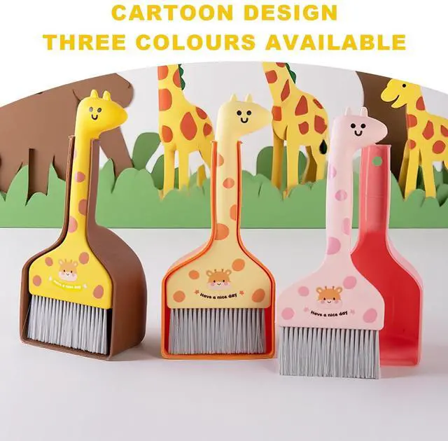 Alt view image 7 of 7 - Mini Broom and Dustpan Set Cartoon Small Broom with Dustpan Combo Set Cute Cleaning Kit for Home Office Floor (Orange)