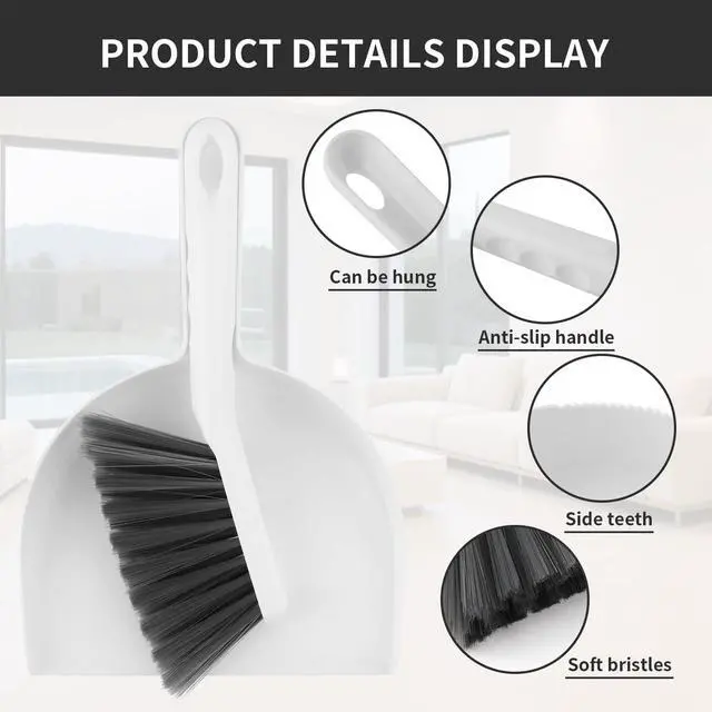 Alt view image 5 of 7 - Small Broom and Dustpan Set, Dustpan and Brush Set, White