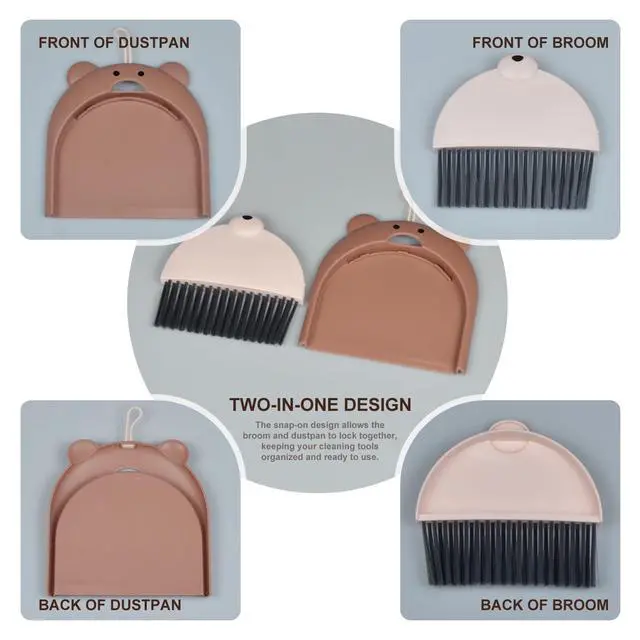 Alt view image 4 of 6 - Mini Broom and Dustpan Set 6.2x6.3 Inches Compact Hand Broom for Desktop Table Countertop Car Office Kitchen Small Space Cleaning (Brown)