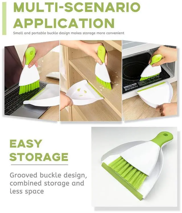 Alt view image 4 of 6 - Dust pan Broom Brush Dustpan - Small Broom and Dustpan Set, Mini Broom and Dustpan, Small Dustpans and Brush Set for Home Cleaning, Sofa,Desk,Guinea Pig Cage,Cat Litter, etc. (Green