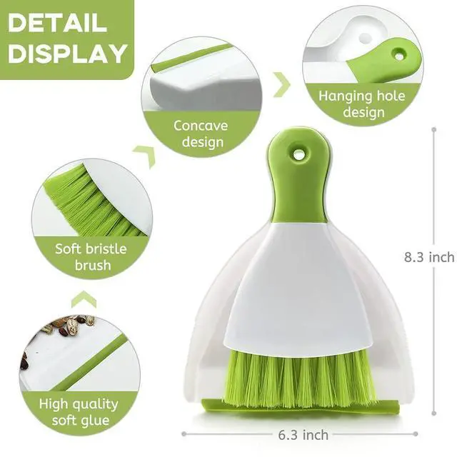 Alt view image 6 of 6 - Dust pan Broom Brush Dustpan - Small Broom and Dustpan Set, Mini Broom and Dustpan, Small Dustpans and Brush Set for Home Cleaning, Sofa,Desk,Guinea Pig Cage,Cat Litter, etc. (Green