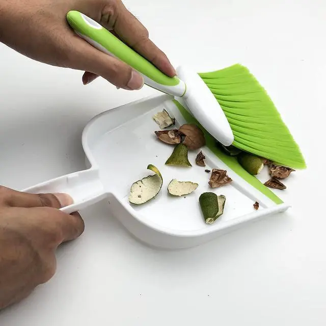 Alt view image 3 of 6 - Broom Dustpan Brush Small Dust pan: Small Broom and Dustpan Set Mini Dust pan and Brush Set for Desk, Home, Camping Tent (Light Green)