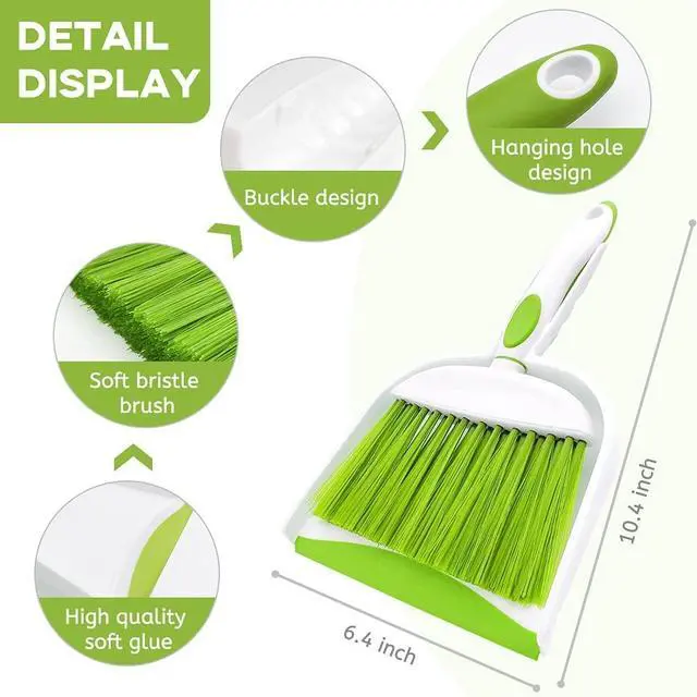 Alt view image 5 of 6 - Broom Dustpan Brush Small Dust pan: Small Broom and Dustpan Set Mini Dust pan and Brush Set for Desk, Home, Camping Tent (Light Green)
