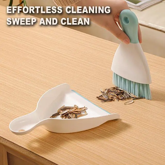 Alt view image 2 of 7 - Mini Broom with Dustpan Combo Set Small Dust pan and Brush Set Quick Cleanup Tools for Kitchen Table Keyboards Pets Nest Sofa (Green)