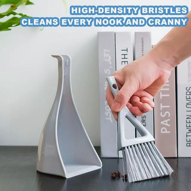 Alt view image 3 of 7 - Dust Pan Broom Brush Dustpan -Mini Broom and Dustpan Combo Set, Handheld Sweeper Cleaning for Tables, Keyboards, Guinea Pig Cage, and Cat Litter, etc. (Grey)