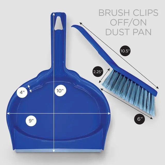 Alt view image 2 of 4 - Clip On Dust Pan & Brush Set, w/Easy Dust, Dirt & Debris Catching Rubber Lip, Flagged Fiber Bristled Brush, Hang Hole for Easy Storage