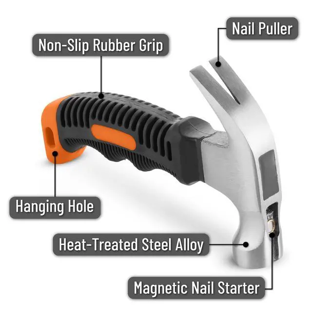 Alt view image 3 of 7 - Claw Hammer, 8oz, Orange, Magnetic