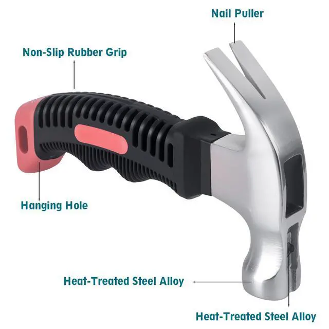 Alt view image 3 of 7 - Small Claw Hammer - Mini Hammer for Women&Kids, Camping Hammer, Stubby Tack Hammer, Nail Hammer with Magnetic (Red)