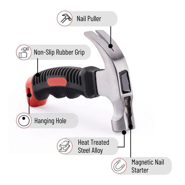 Alt view image 3 of 7 - Claw Hammer, 8oz, Red, Magnetic